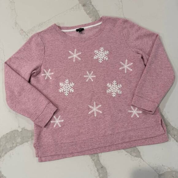Talbots Fleece Pink Heather Snowflake Crewneck Sweatshirt Women’s Large Petite - Picture 1 of 5